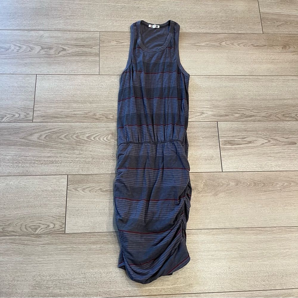 Sundry Gray Navy Red Ruched Striped Sleeveless Dress Bodycon Size 0/XS